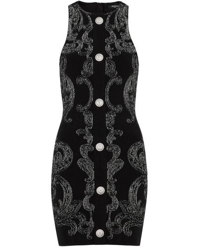 Balmain Metallic Intarsia Stretch-knit Mini Dress - Black