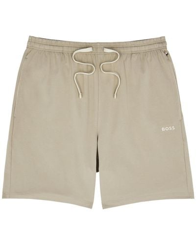BOSS Logo-Embroidered Stretch-Cotton Shorts - Natural
