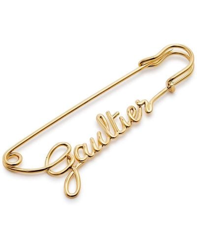Jean Paul Gaultier Safety Pin Logo Metal Brooch - Metallic