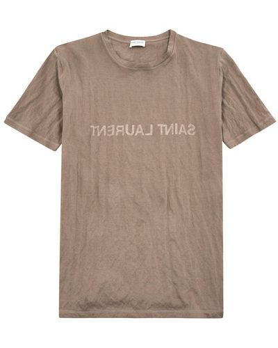Saint Laurent Logo-print Cotton-blend T-shirt - Grey