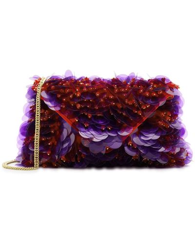 Dries Van Noten Sequin And Bead-embellished Clutch - Purple