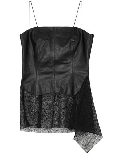 Helmut Lang Lace-panelled Leather Top - Black