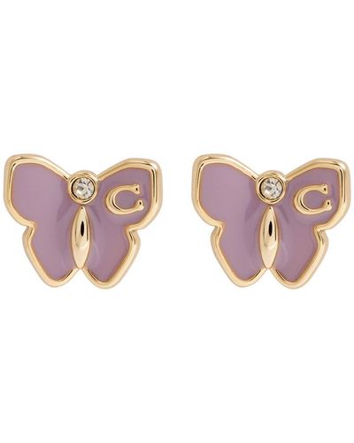 COACH Garden Butterfly Embellished Stud Earrings - Pink