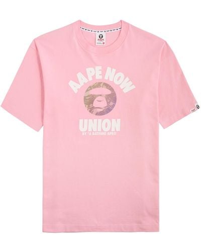 Aape Logo-Print Cotton T-Shirt - Pink