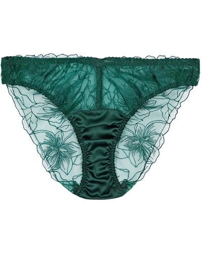 Fleur Of England Eva Floral-embroidered Tulle Briefs - Green