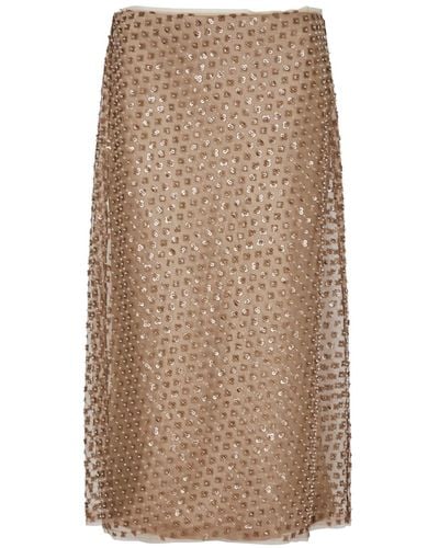 Vince Sequin-embellished Tulle Skirt - Brown