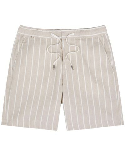 BOSS Striped Linen-Blend Shorts - White
