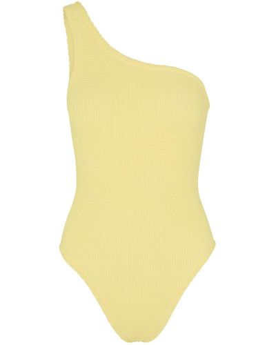 Hunza G Nancy One-Shoulder Seersucker Swimsuit, Swimsuit - Yellow