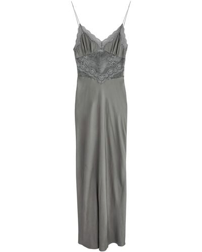 Bec & Bridge Amoras Lace-Trimmed Satin Maxi Slip Dress - Gray