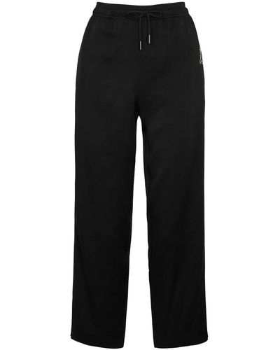 Saint Laurent Logo-embroidered Cropped Satin Trousers - Black