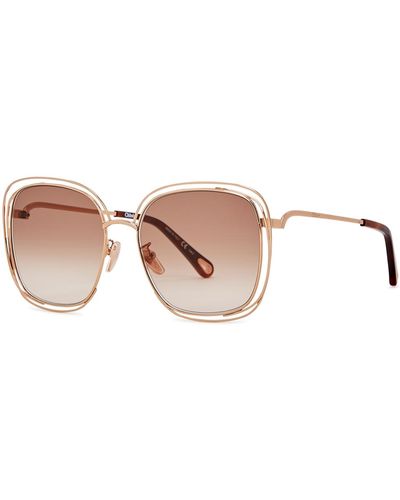 Chloé Carlina Rose -tone Oversized Sunglasses, Sunglasses, Metal - Pink