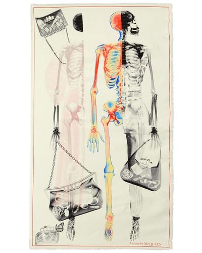 Alexander McQueen X-ray Skeleton Printed Wool Scarf - Natural