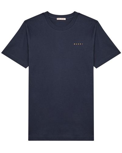 Marni Logo-embroidered Cotton T-shirt - Blue