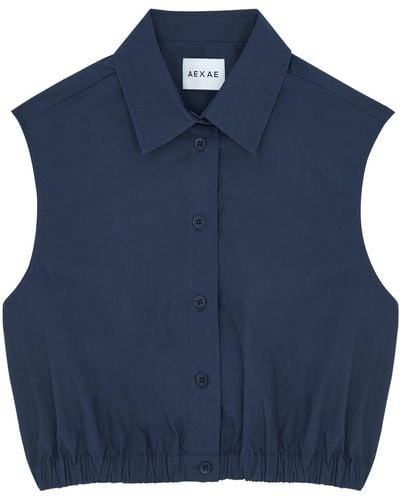 AEXAE Cropped Cotton-Poplin Shirt - Blue