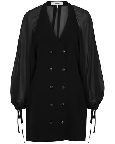 FRAME Double-breasted Paneled Mini Blazer Dress - Black
