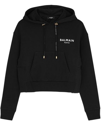 Balmain Black Logo Cropped Cotton Sweatshirt