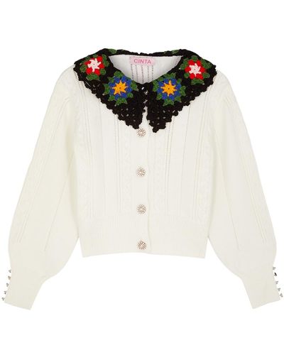 CINTA THE LABEL Aida Crochet-trimmed Wool-blend Cardigan - White