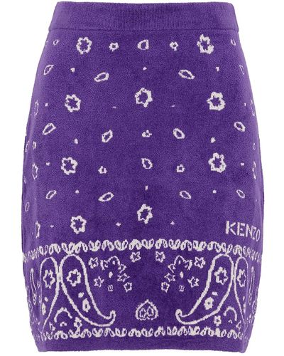 KENZO Purple Bandana-jacquard Knitted Mini Skirt