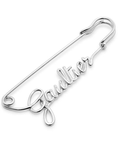 Jean Paul Gaultier Safety Pin Logo Metal Brooch - White