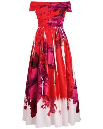 Erdem Printed Strapless Faille Maxi Dress - Red
