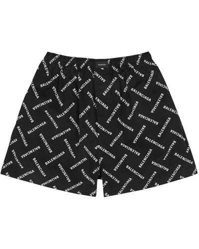 Balenciaga Logo-Print Cotton-Poplin Shorts - Black