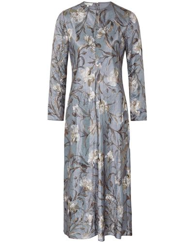 Vince Floral-print Crinkled Satin Midi Dress - Gray