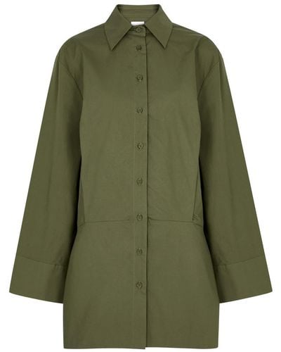 AEXAE Cotton-poplin Mini Shirt Dress - Green