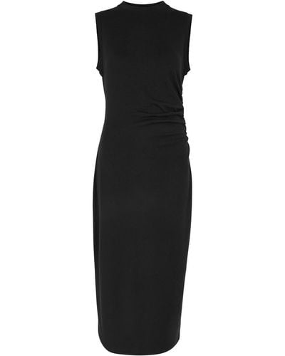 Vince Ruched Knitted Midi Dress - Black