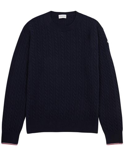 Moncler Logo Cable-knit Wool-blend Jumper - Blue