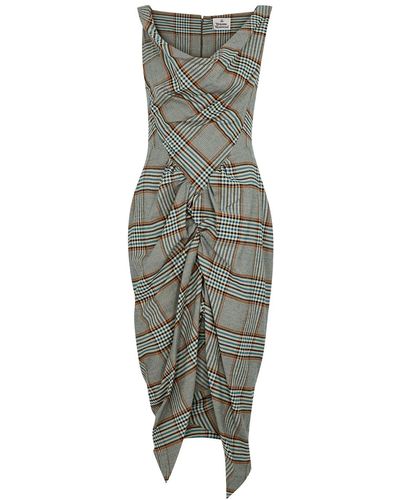 Vivienne Westwood Panther Check-pattern Midi Dress - Gray