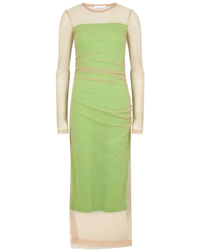 Helmut Lang Layered Ruched Tulle And Jersey Dress - Green