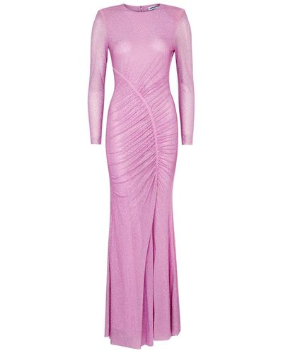 Self-Portrait Crystal-embellished Mesh Maxi Dress - Pink