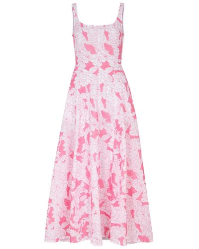 Three Graces London Ada Floral-embroidered Cotton Midi Dress - Pink