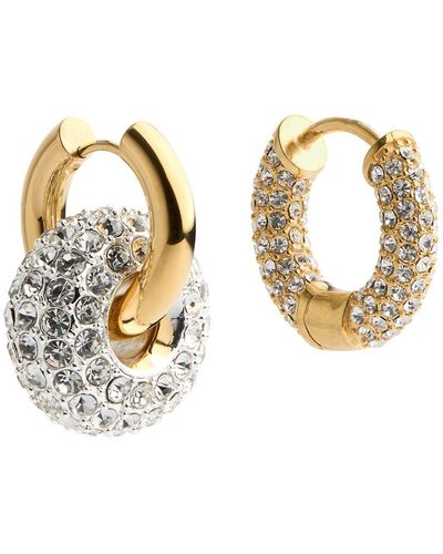 Timeless Pearly Crystal-Embellished 24Kt-Plated Hoop Earrings - Metallic