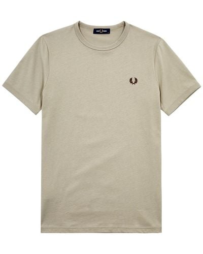 Fred Perry Logo-Embroidered Cotton T-Shirt - Natural