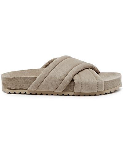 Varley Ronely Quilted Faux Suede Sliders - Brown