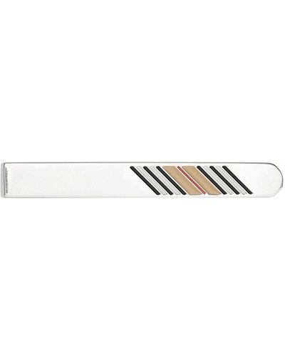 Burberry Icon Stripe Detail Palladium-plated Tie Bar - Multicolour