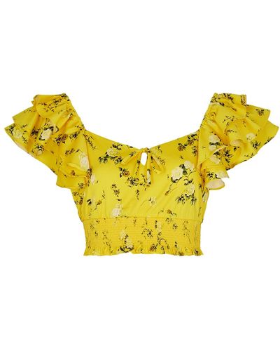 Alice + Olivia Shanae Floral-Print Cropped Stretch-Cotton Top - Yellow
