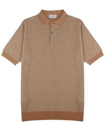 John Smedley Textured Wool Polo Shirt - Brown