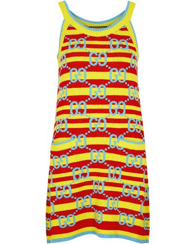 Gucci gg Monogrammed And Striped Mini Dress - Orange