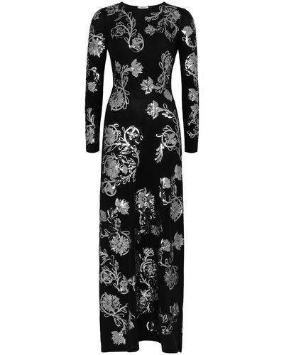 Rabanne Floral-embellished Jersey Maxi Dress - Black