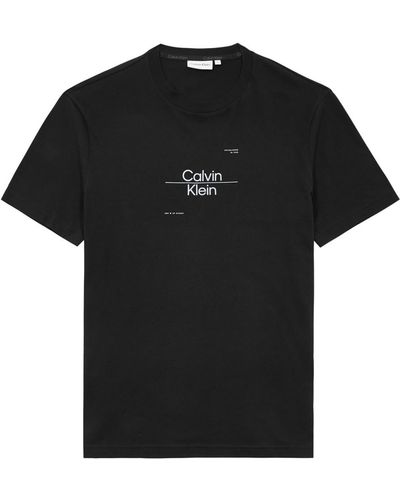 Calvin Klein Optic Logo-Print Cotton T-Shirt - Black