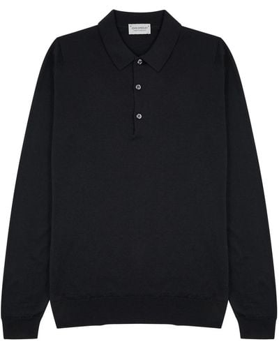 John Smedley Belper Merino Wool Polo Shirt - Black