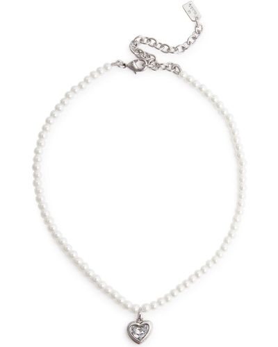 COACH Crystal-embellished Faux Pearl Heart Necklace - White