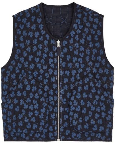 YMC Jackie Floral-print Quilted Gilet - Blue