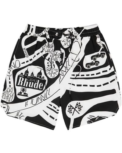 Rhude Strada Printed Silk Shorts - Black