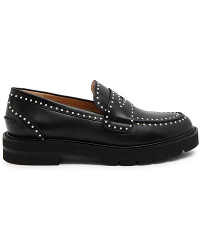 Stuart Weitzman Parker Lift Embellished Leather Loafers - Black