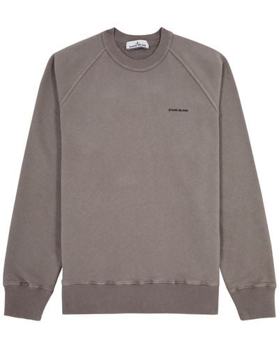 Stone Island Logo-Print Cotton Sweatshirt - Grey