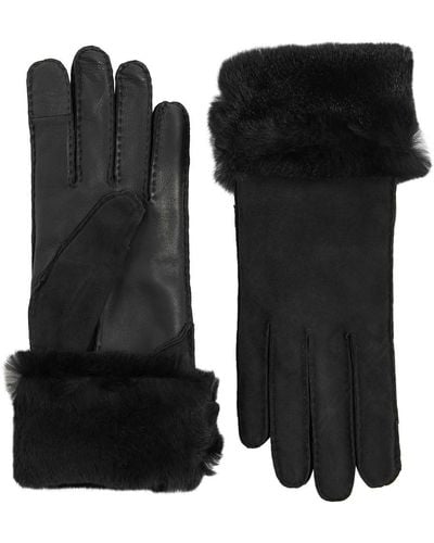 Agnelle Tina Fur-lined Suede Gloves - Black