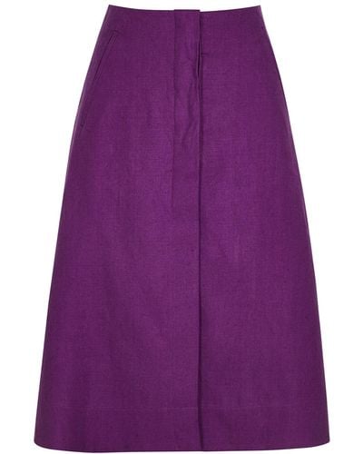 Soeur Majorque Linen Midi Skirt - Purple